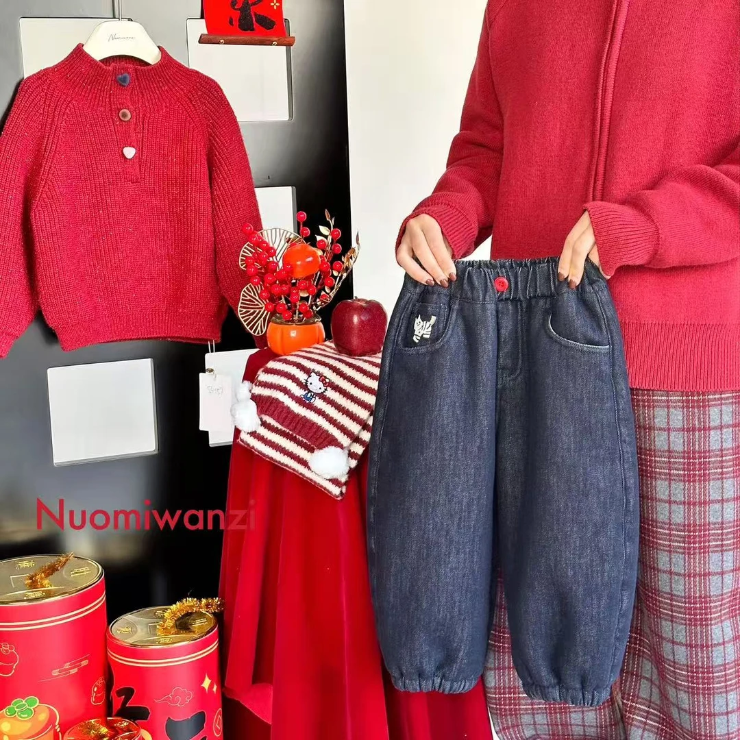 丸子十【S】儿童百搭净版刺绣 斑马口袋牛仔裤（冬款）WZJ-54145