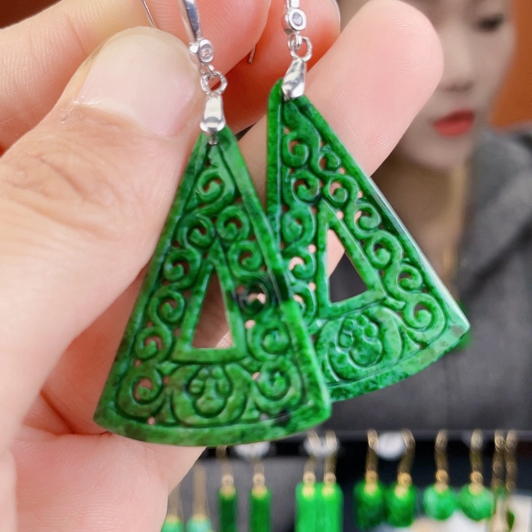 翡翠银S925镶嵌耳饰