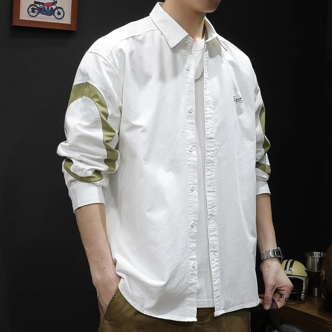 MR.MUDI/穆迪先生春秋季新款拼接衬衣外套男衬衫长袖休闲衬衫美式