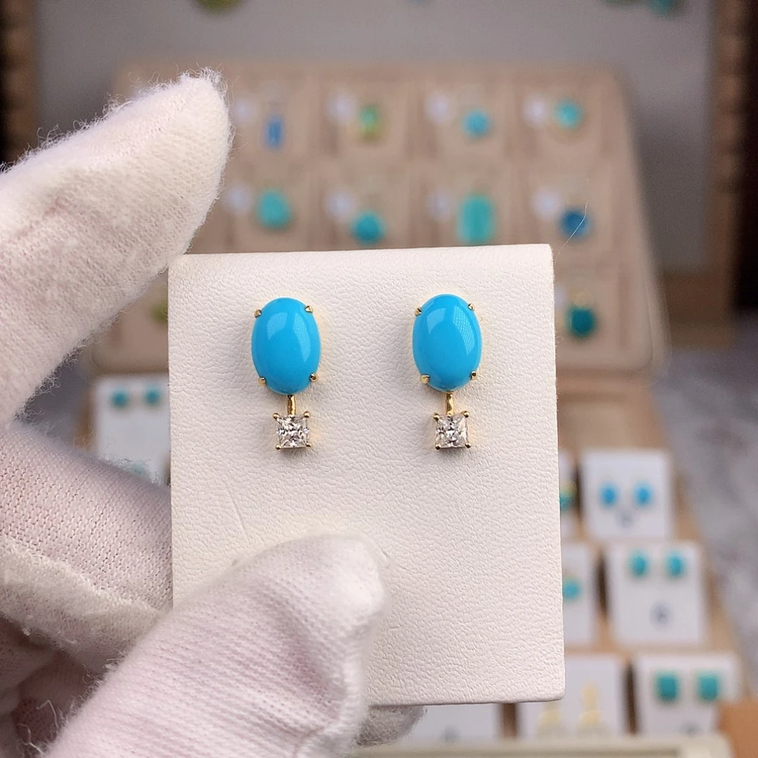 绿松石耳饰18K金镶嵌