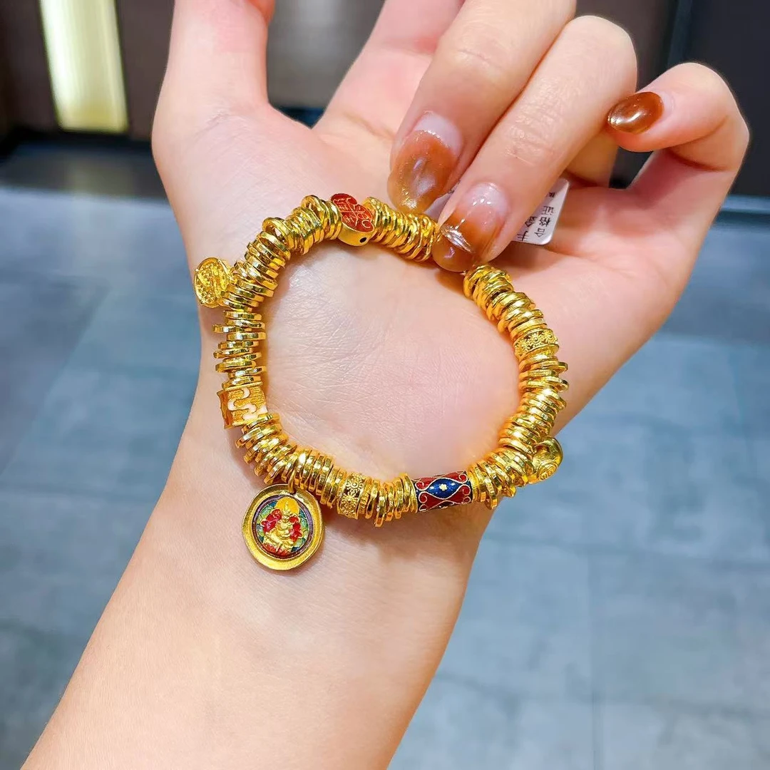 【铭记】足金999 火焰财财烧蓝盘缠足金手串