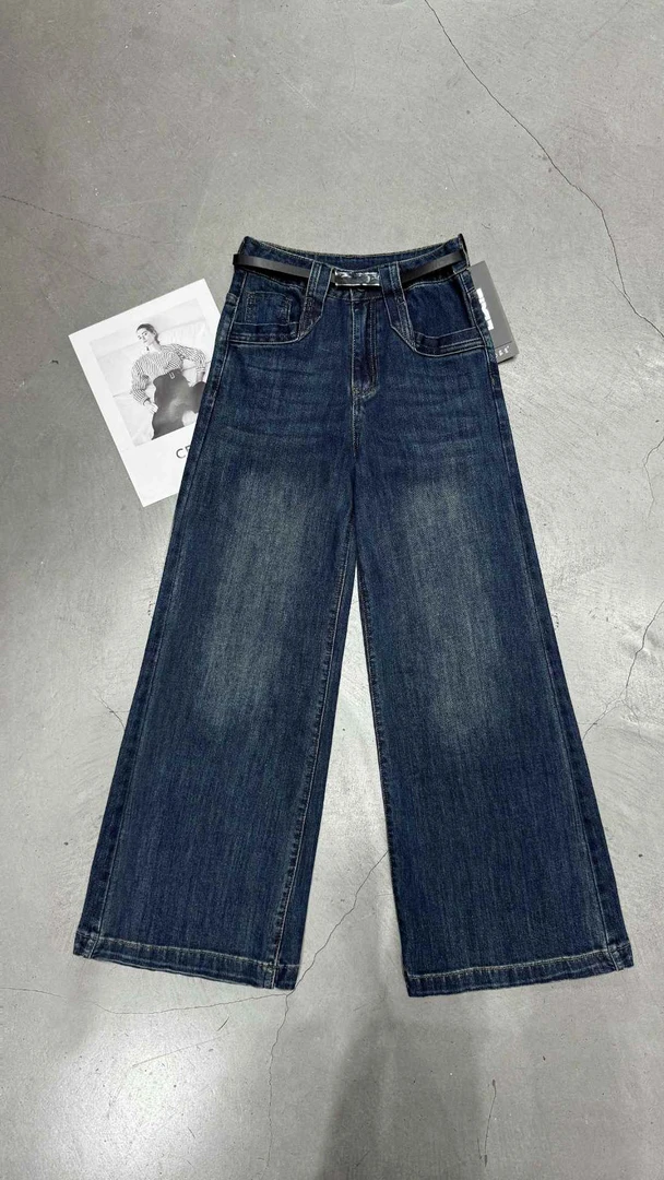 QIMO启茉（特价款A7967#欧韩阔腿牛仔裤）蓝色