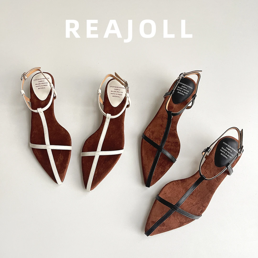 法式小众设计尖头极简风低跟百搭真皮网红夏季新款凉鞋女欧美