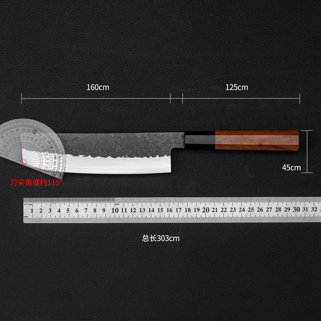 龙義長JP-065日本钢通体全夹三枚合黑打小菜切八角柄家用菜刀2