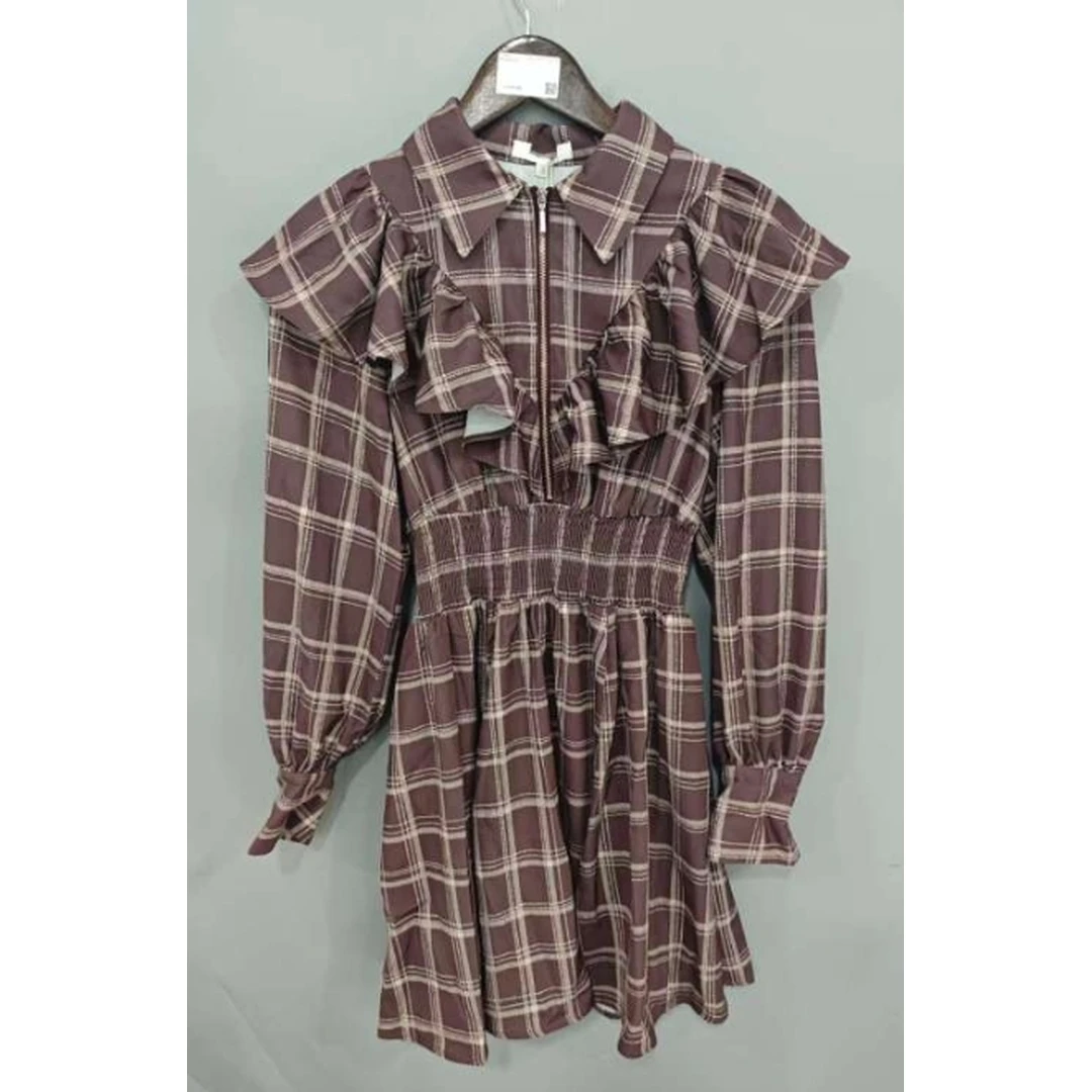 【Montendre】夏季新款 A 灯笼袖格子松紧腰连衣裙潮流裙子御姐风