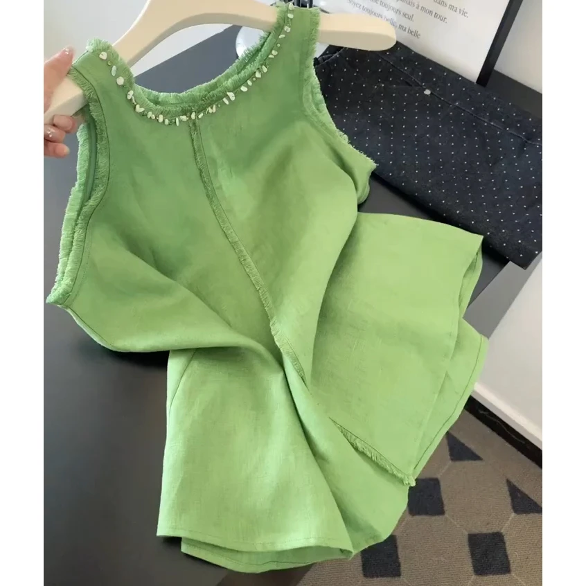 绿色小众无袖背心吊带女装夏季新款慵懒风森系超好看显瘦宽松上衣