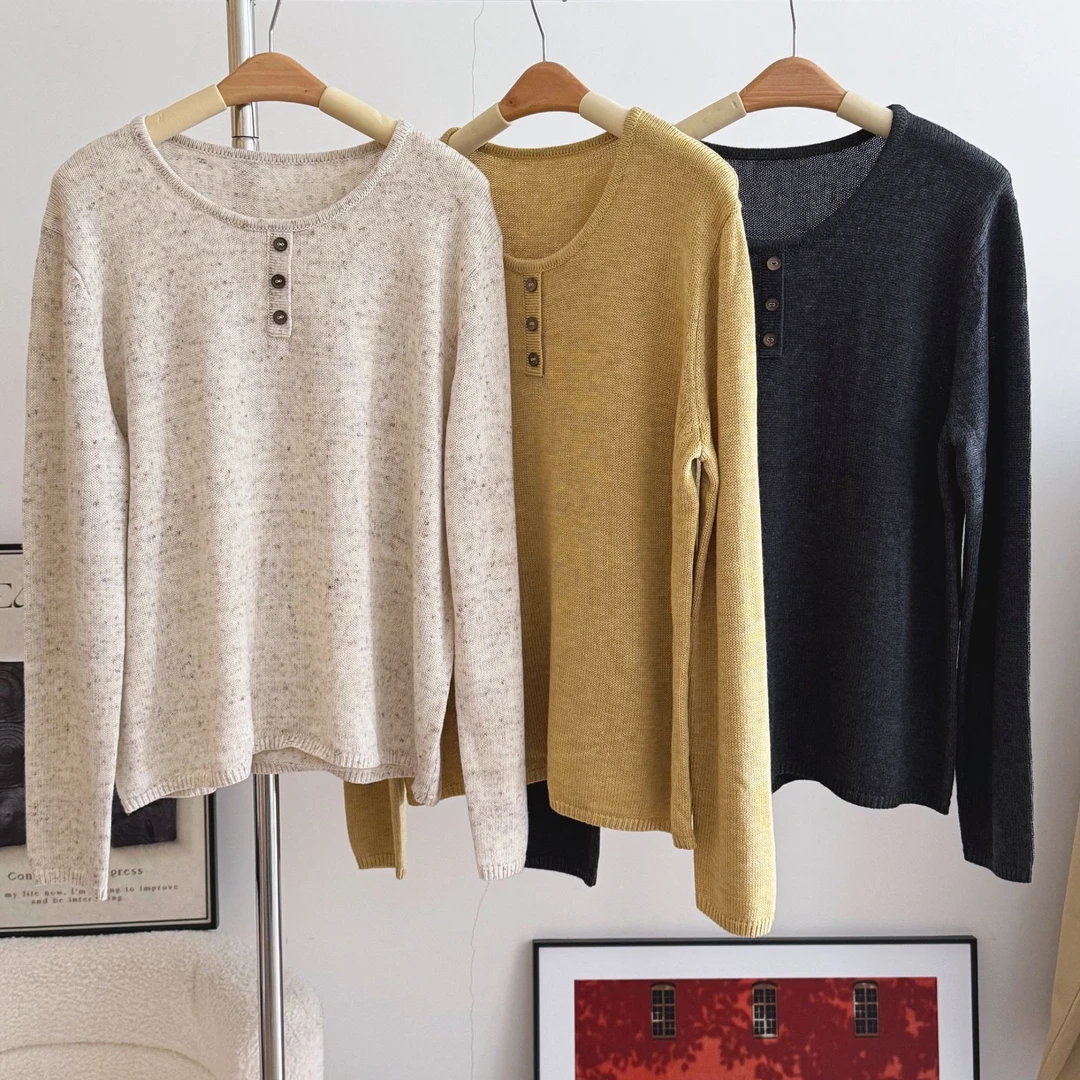 美亚恩NANA【立秋】圆领长袖简约风毛衣针织衫宽松时尚C0426