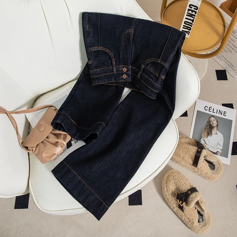 早秋新款高腰微喇阔腿牛仔裤女弹力2025年宽松显瘦裤子9776