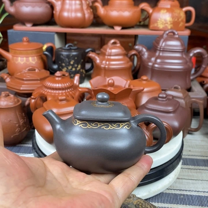紫砂茶壶乾坤140cc原矿古天青描金丝特价