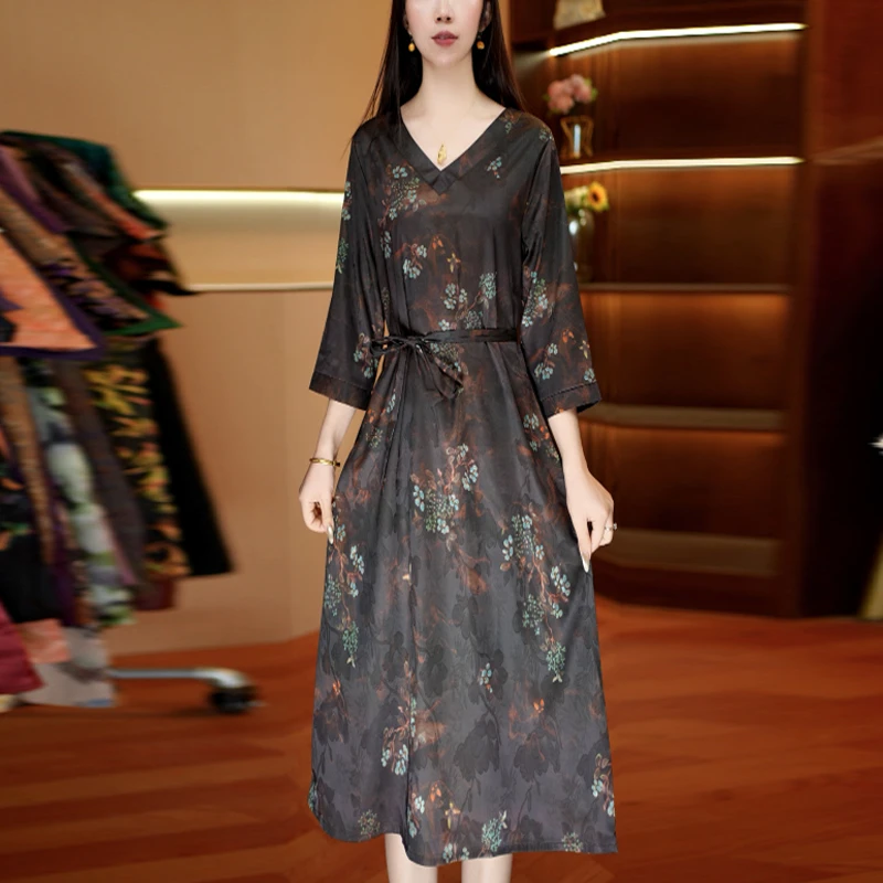 沉香花语 气质中长款时连衣裙百搭遮肉裙子