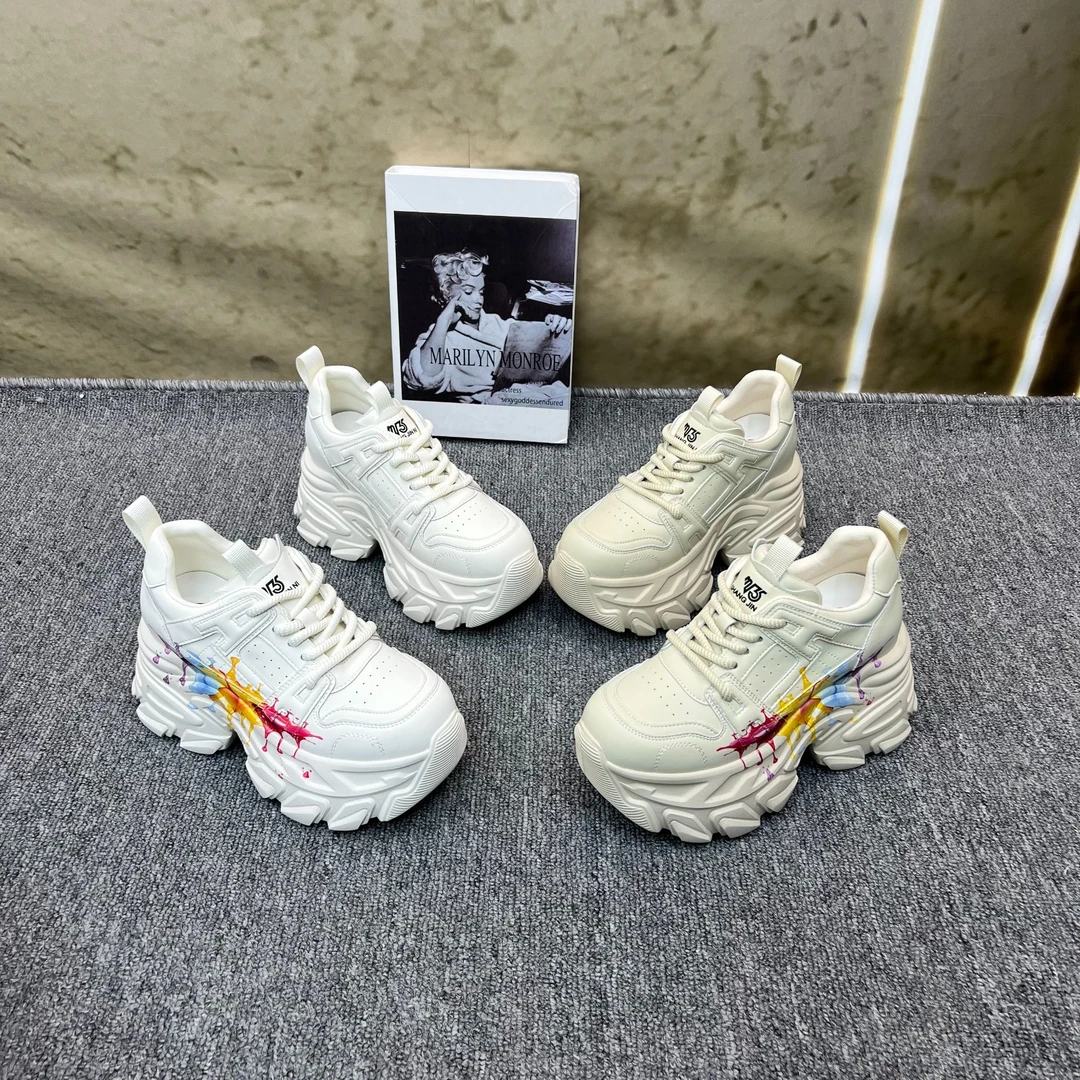 新款涂鸦老爹鞋时尚百搭女士白色春季潮流潮鞋厚底