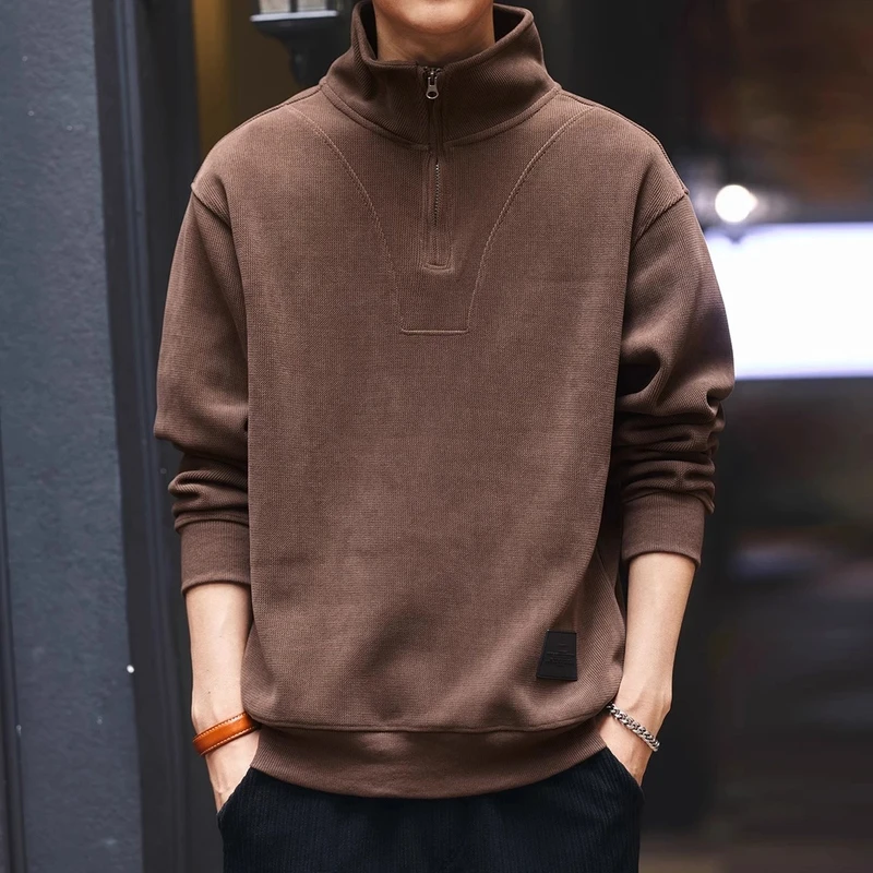 Cebrodz美式重磅雪尼尔立领男卫衣春夏款半拉链加绒百搭