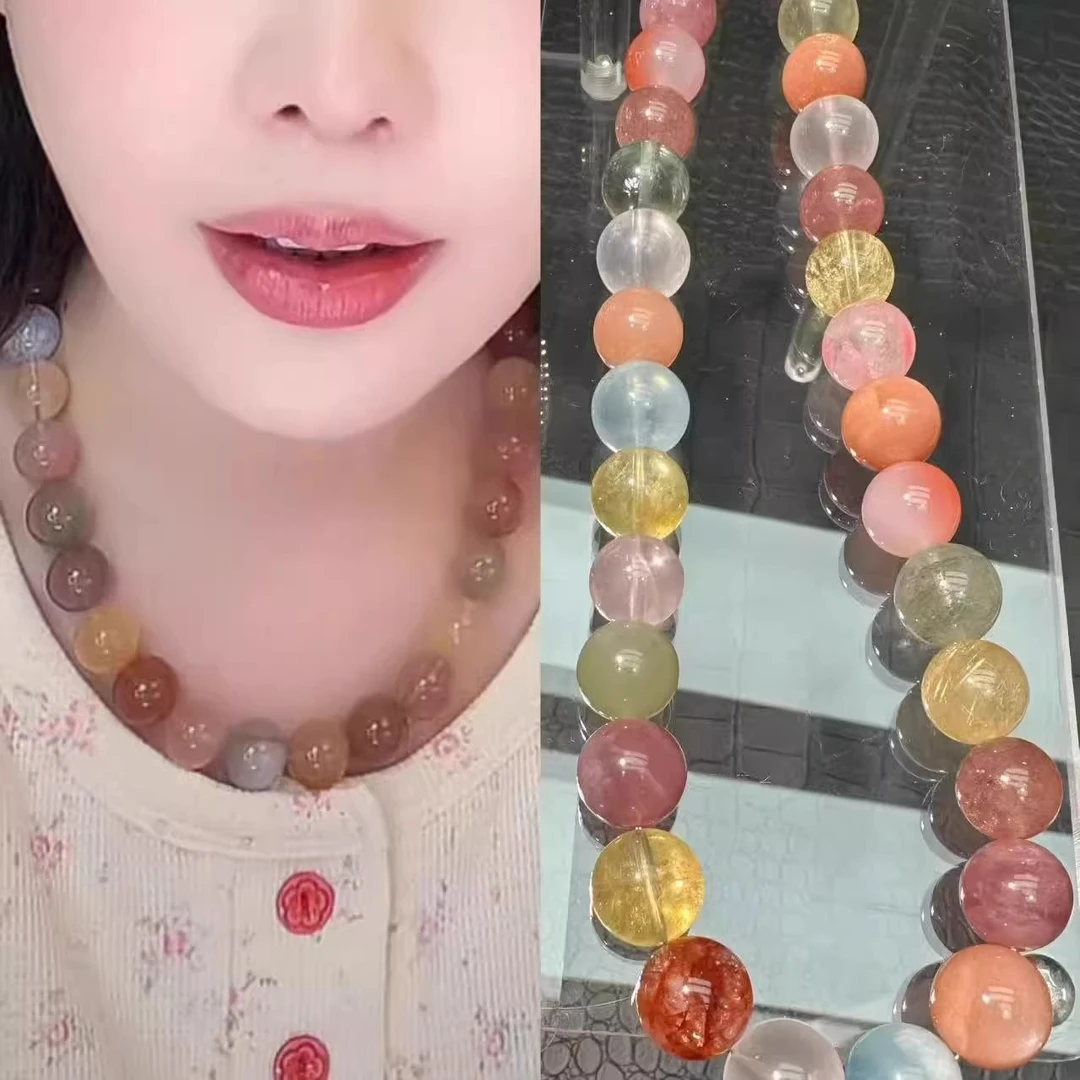 铜合金仿水晶项链 多巴胺多宝ins风项链女款多彩串珠锁骨链送礼物