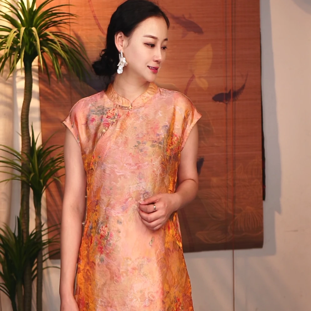 689-1新款正版高货遮肉显瘦新中式百搭气质国风中袍