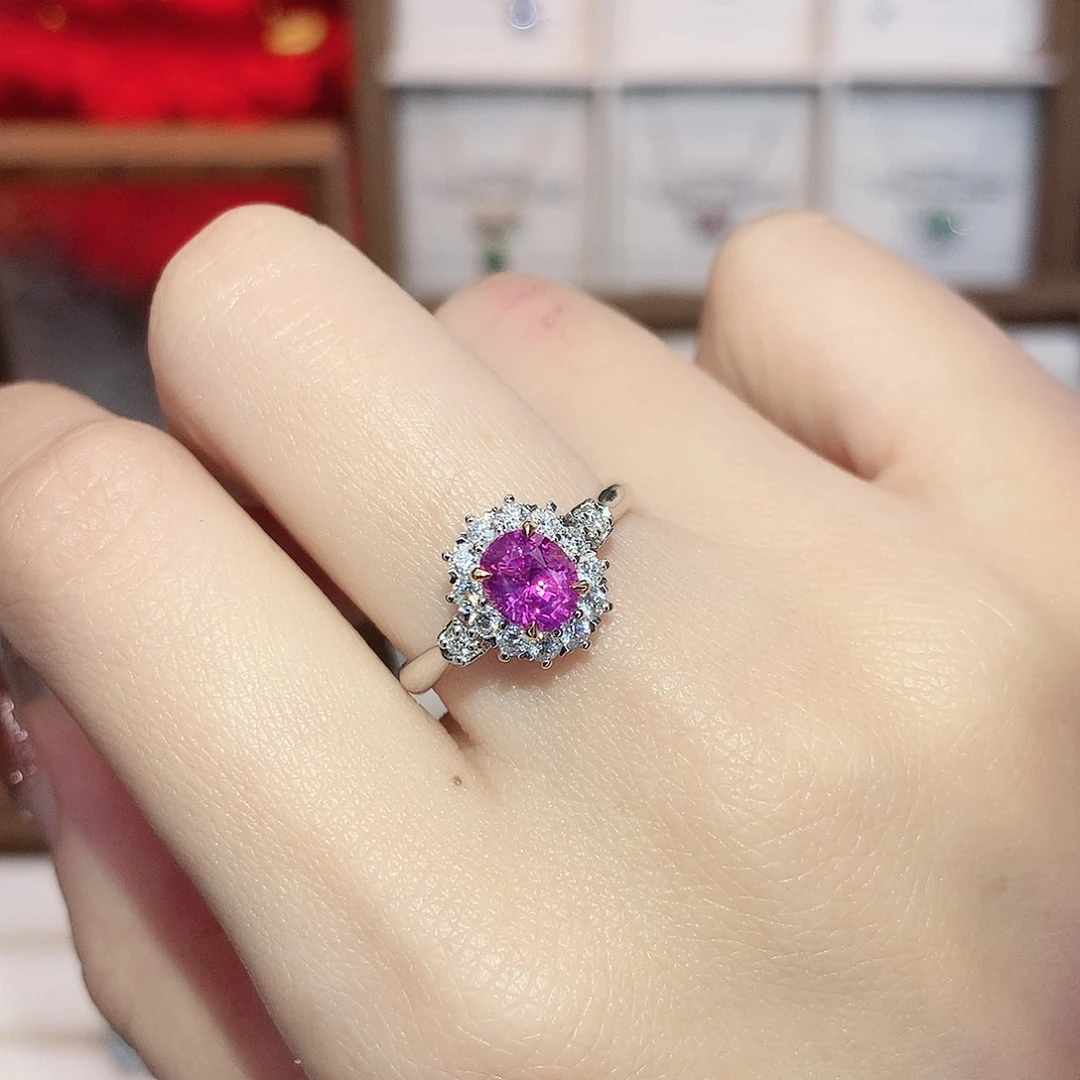 18K金镶嵌戒指彩色蓝宝石1.12ct/天然宝石/七天无理由