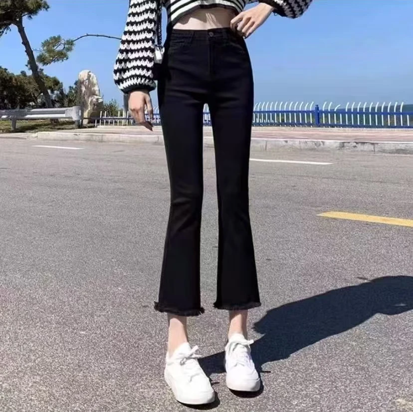 813牛仔裤女2025春夏新款高腰显瘦九分百搭微喇修身弹力时尚潮流