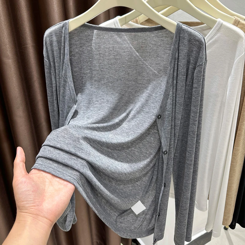 灰色冰丝外披开衫小外套女夏季吊带裙子披肩针织防晒罩衫薄款上衣