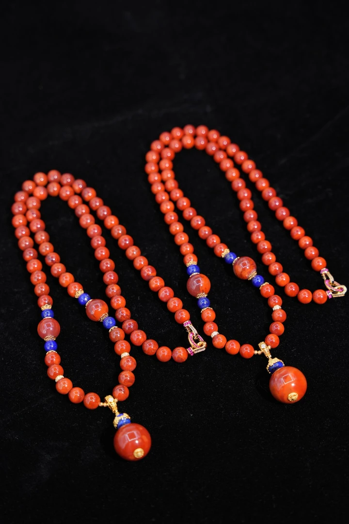 【元宝珠宝】7+南红单珠牛血红火焰纹项链多样性发一件YB19071905