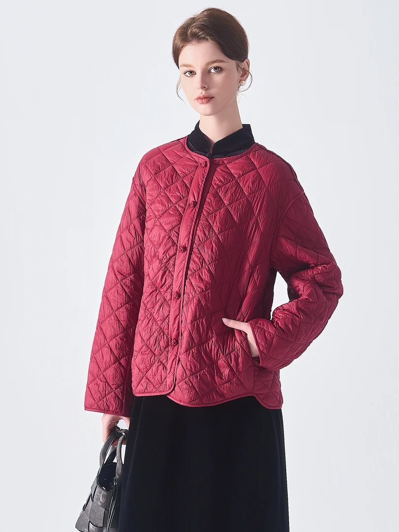 浮云堂·风.轻烟·精致菱形格抓皱新中式夹棉外套6205