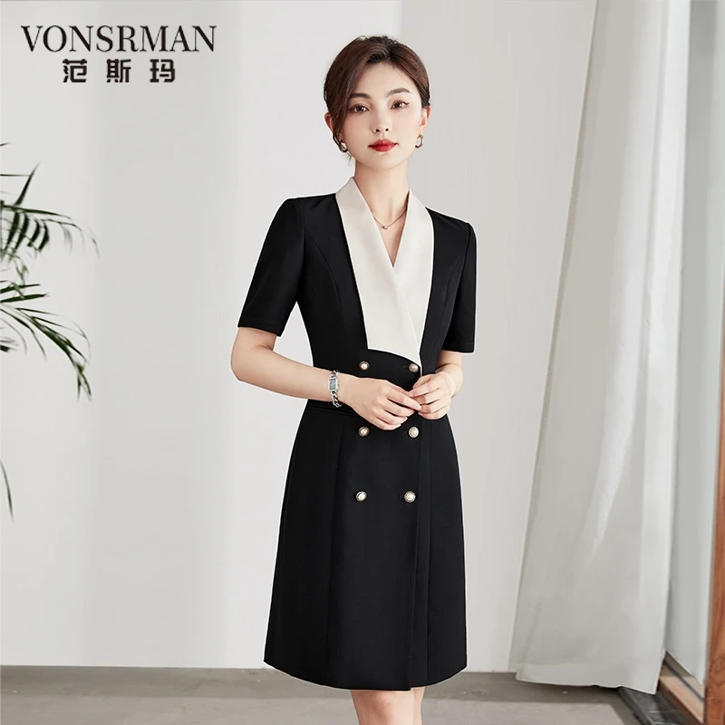 高端职业连衣裙女夏季短袖显瘦西装裙职场通勤ol行政商务正装裙子
