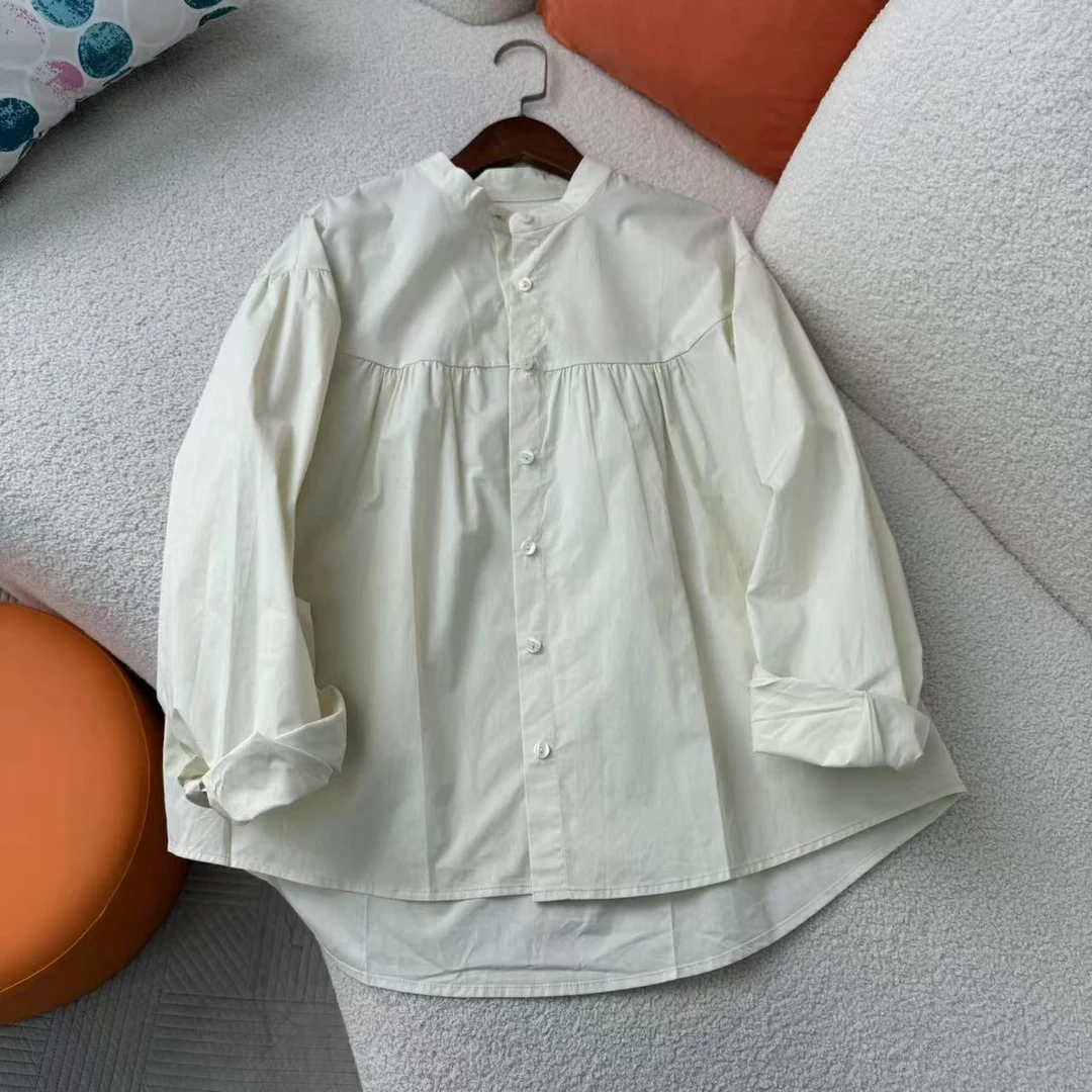 春季女棉质长袖衬衫立领娃娃衫