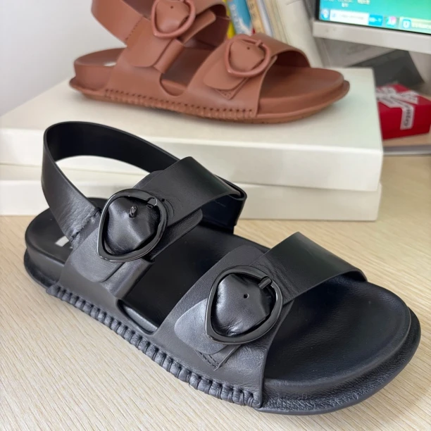 夏新纳帕小牛皮面羊皮里舒适软底女凉鞋厚底脚床一字带种子扣女鞋