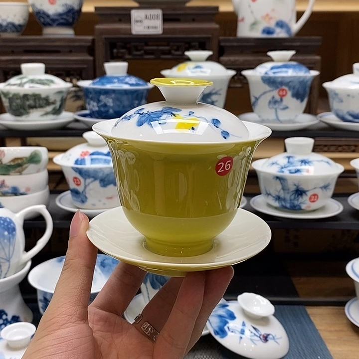 手绘葫芦盖碗160cc釉下彩微瑕福利款