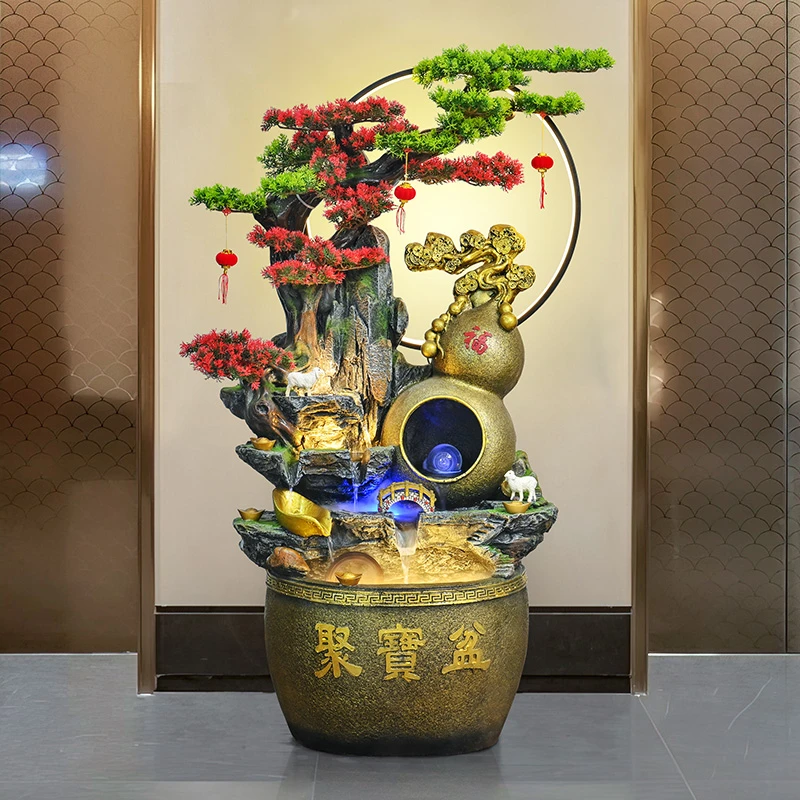 落地流水摆件客厅招财聚宝盆假山循环水入户玄关乔迁新居礼品葫芦