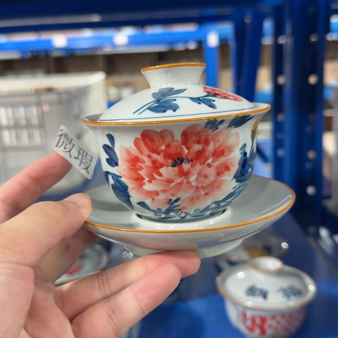 釉下手绘茶具微瑕