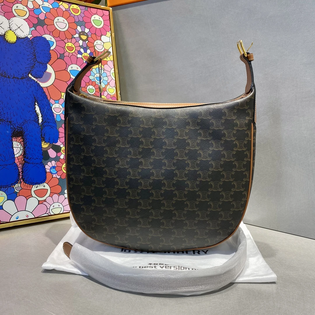 99新 Celine/思琳 思琳   经典老花豌腋下hobo中 单肩手提包