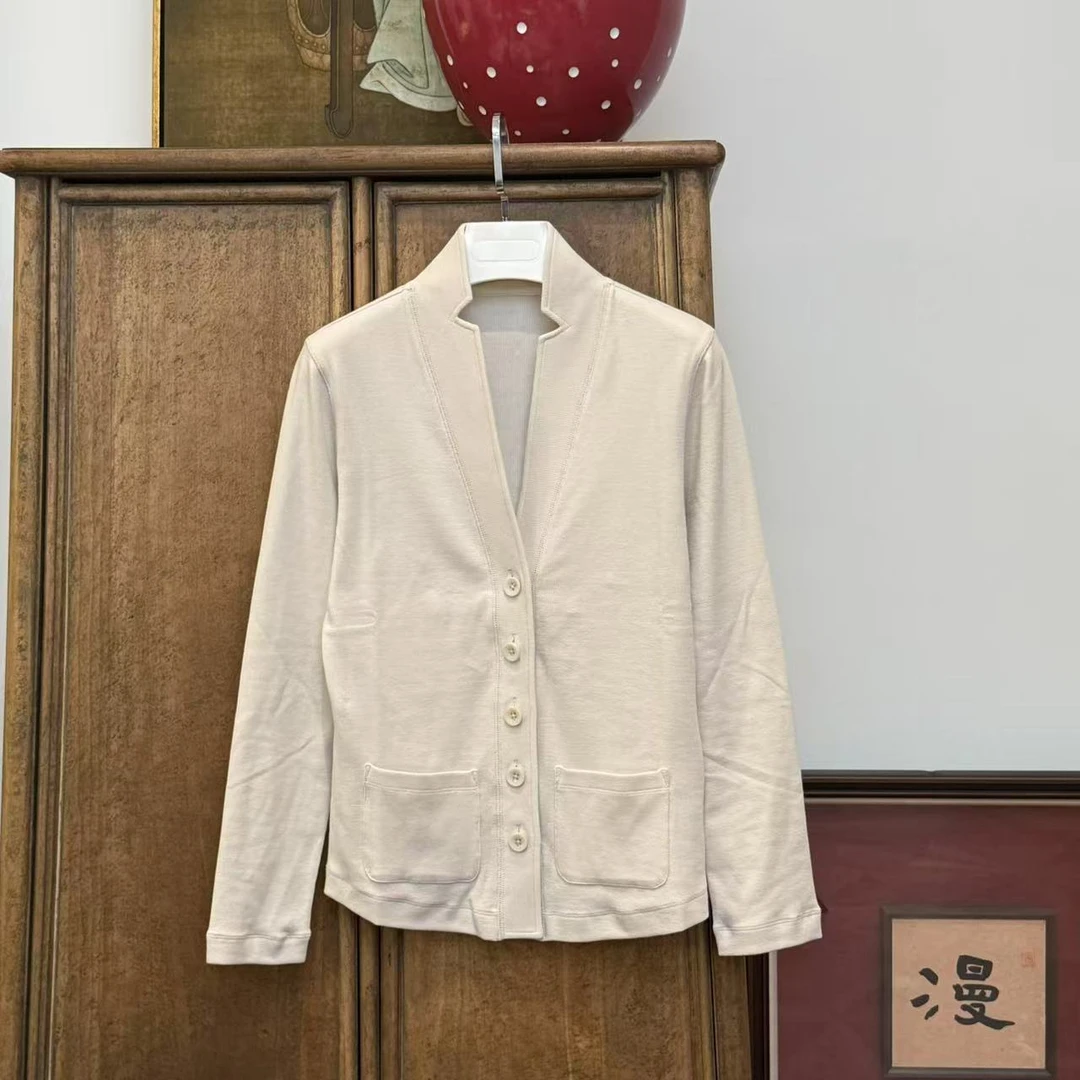 MYL 2025春季新品氨棉白色外套立领长袖单排扣纯色时尚通勤上衣