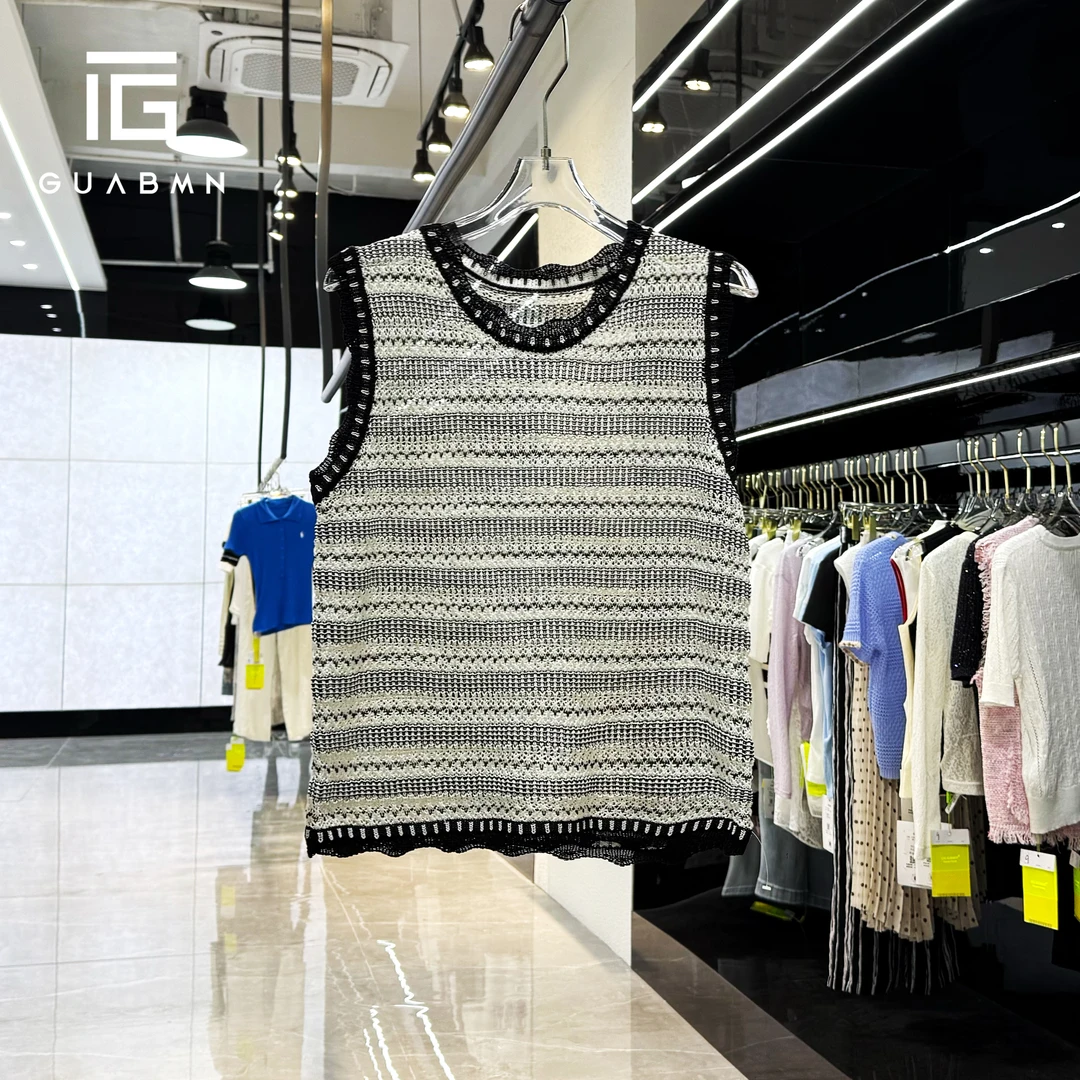 GUABMN2025夏季新款设计感条纹镂空圆领针织背心夏日穿搭5273