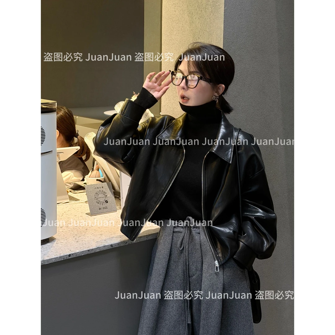 【中古千金】JUANJUAN机车风皮衣外套内里羽绒洋气酷飒LB