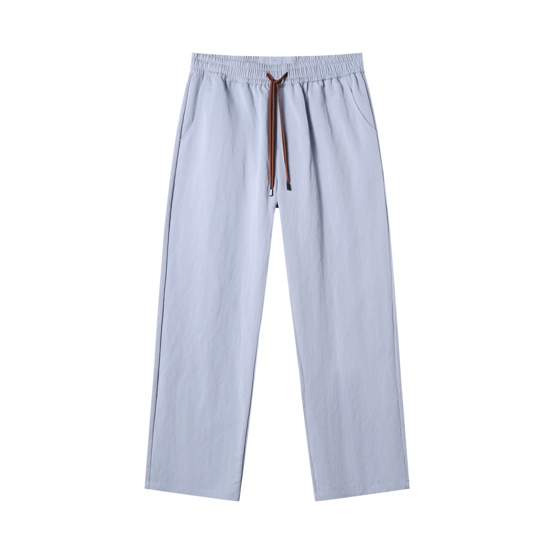 夏季高级感新款潮牌纯色松紧抽绳直筒长裤时尚运动百搭男士休闲裤