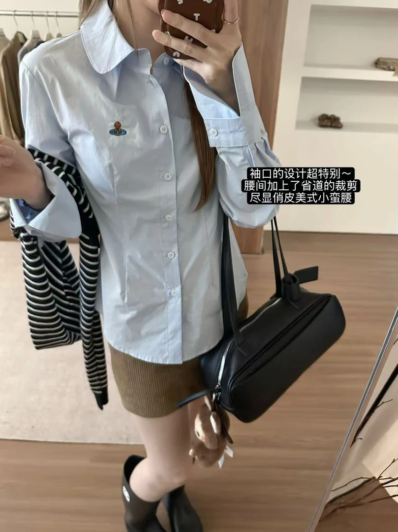 【小土星】刺绣小众设计感韩系蓝衬衫女款外穿2025新款爆款长袖上衣