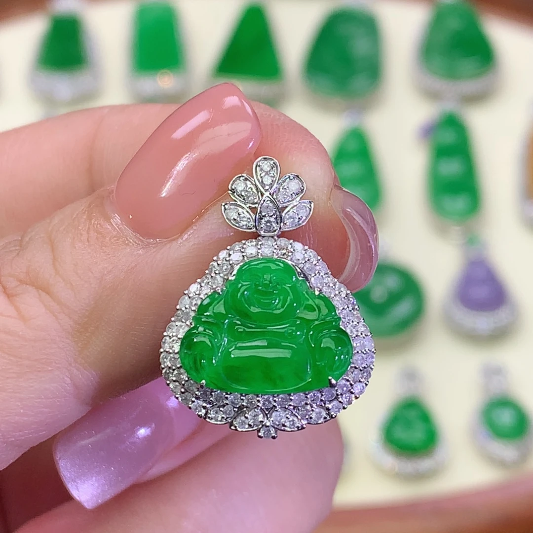 翡翠18K金镶嵌吊坠(不含链)