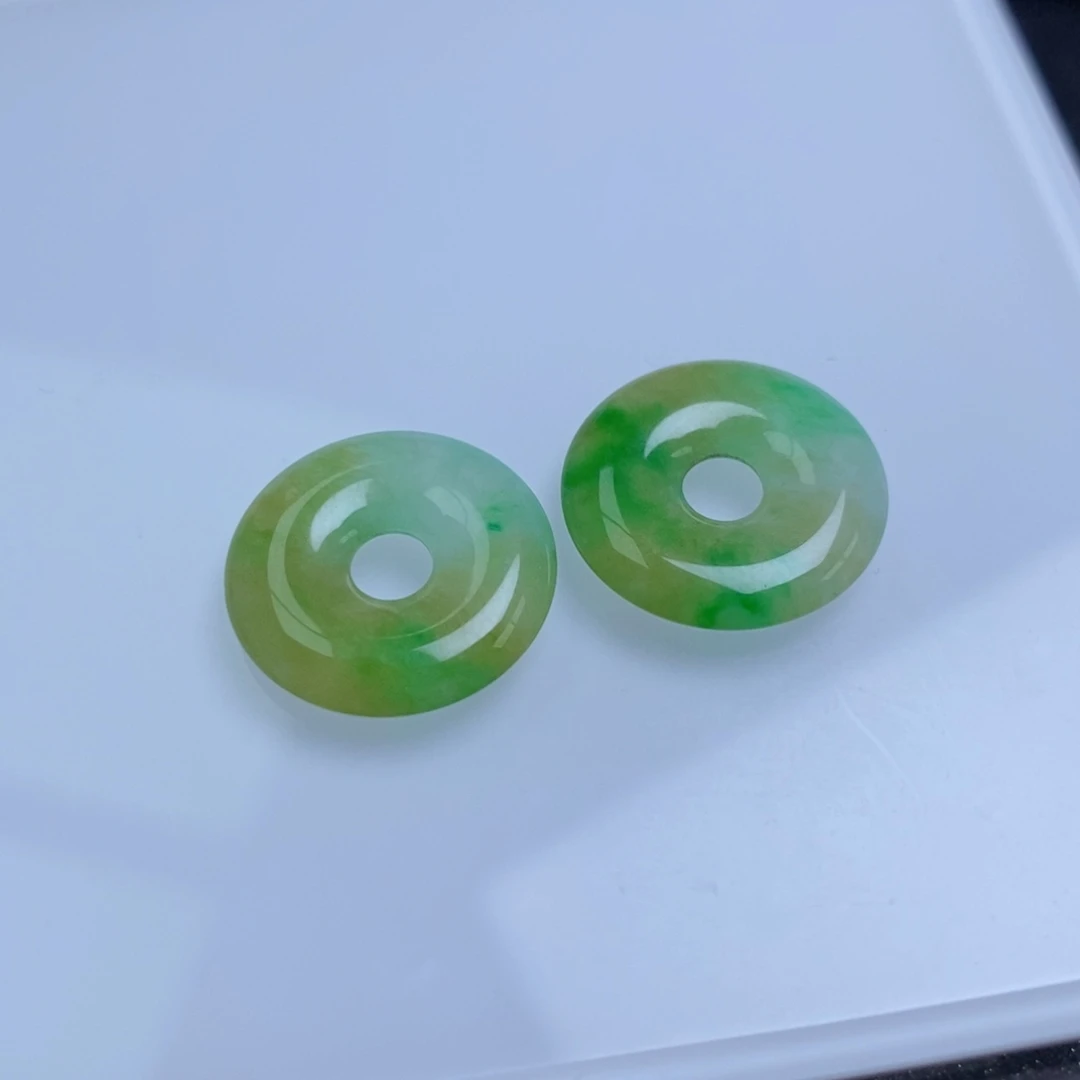 翡翠未镶嵌耳饰黄加绿甜甜圈