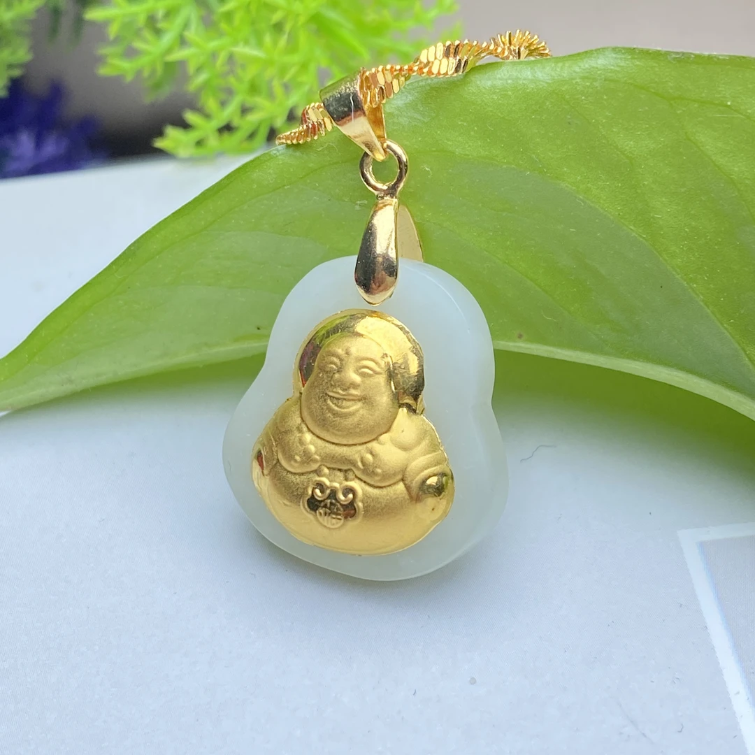 （思婷推荐）黄金 真金和田玉大肚佛佛公吊坠
