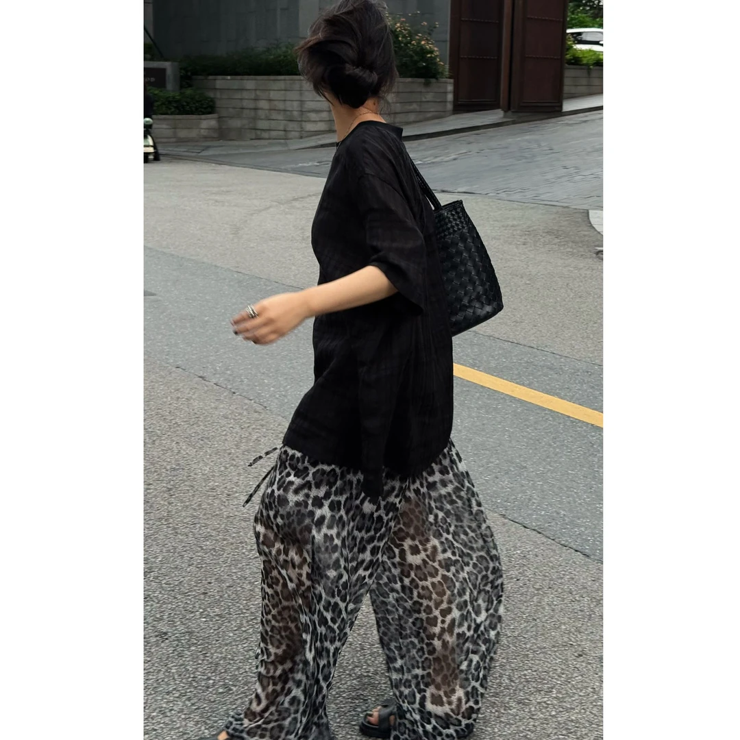 LA CALLA豹纹人丝松紧腰休闲裤/半身裙S-OY-M-5364
