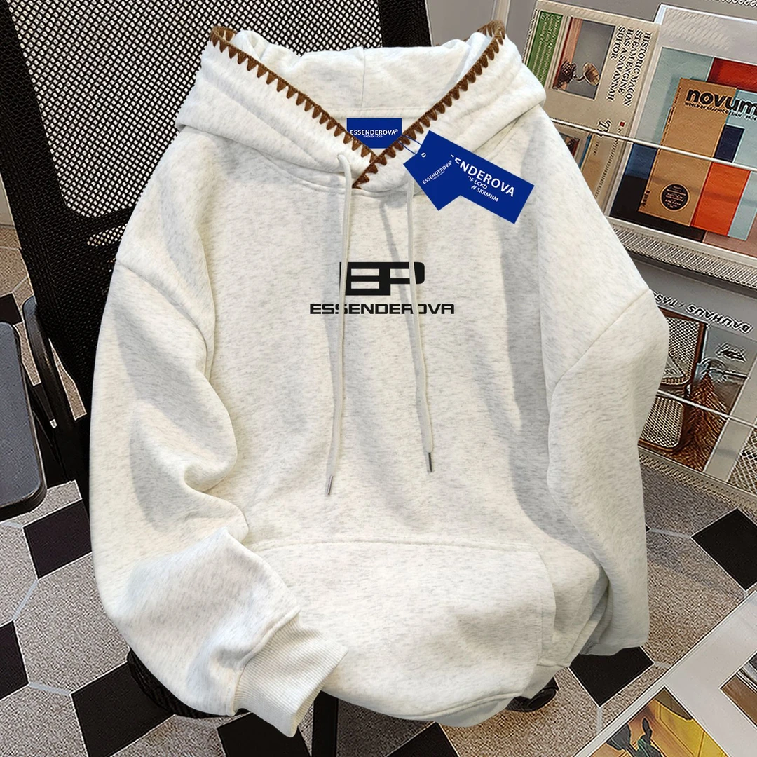 美式小众极简高级感连帽卫衣女秋冬季加绒加厚宽松显瘦外套上衣男