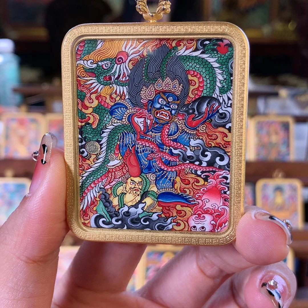 吊坠泽*热贡纯手绘唐卡黑财神