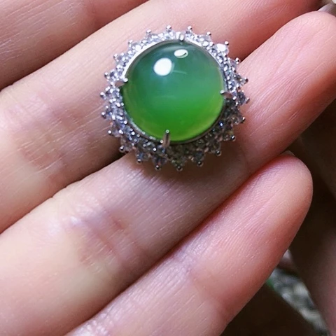 和田玉戒指银S925镶嵌