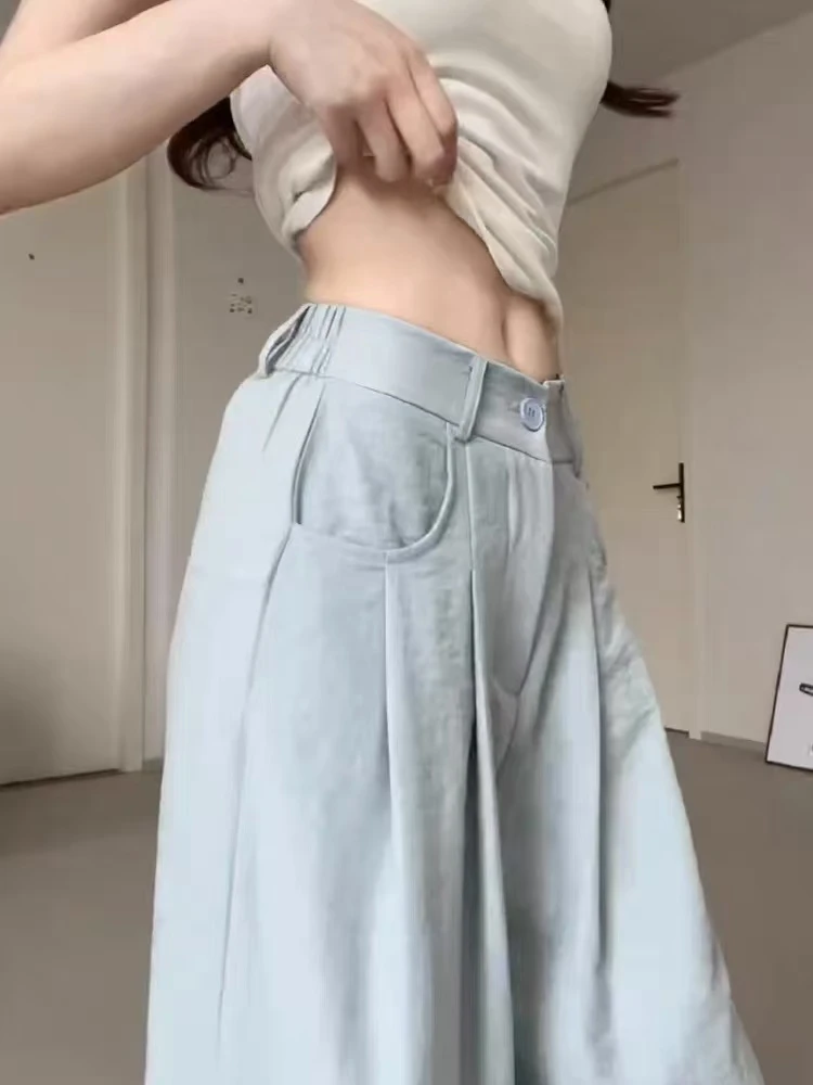 2006  高腰直筒休闲垂感松弛感慵懒风奶油褶皱裤女春秋新款