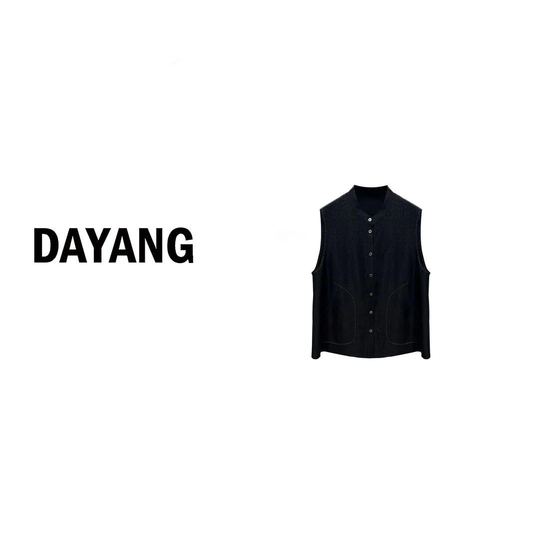 【DAYANG】虚线贴袋 黑色无袖极简口袋马夹上衣