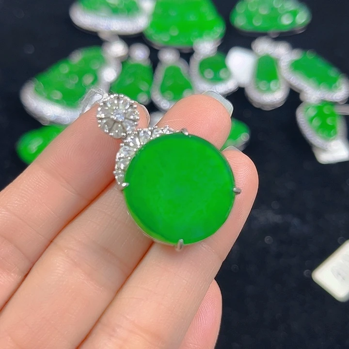 翡翠银S925镶嵌吊坠(不含链)