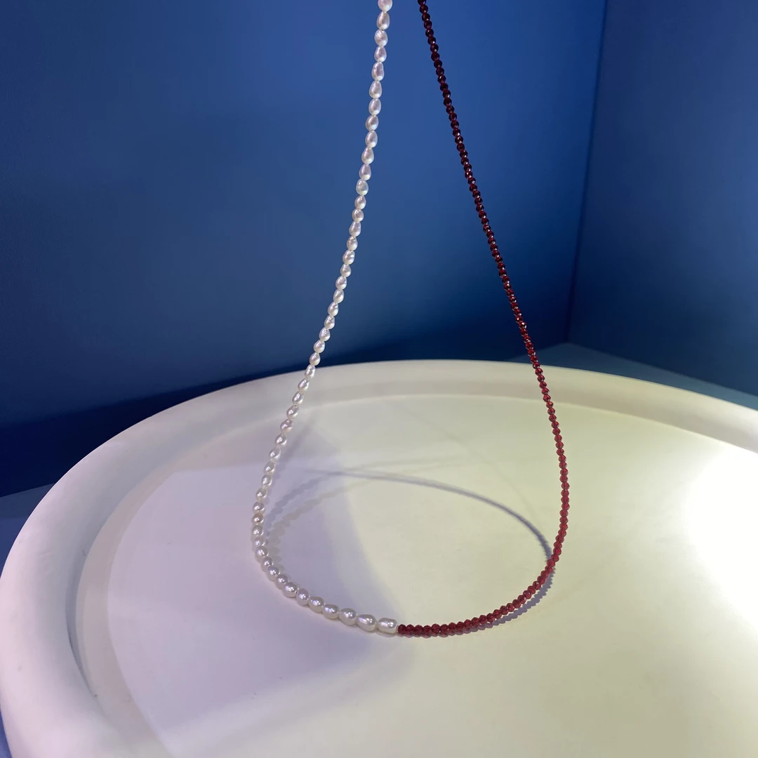 相思·高品质野生无核极光keshi珍珠红尖晶石项链3-4mm时尚气质