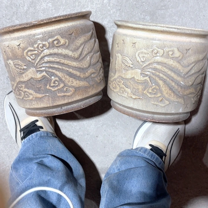 紫砂花盆口径20高度19两只正品