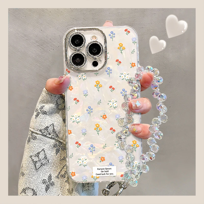 满屏碎花适用苹果15promax华为oppo小米iPhone16精孔贝壳纹手机壳