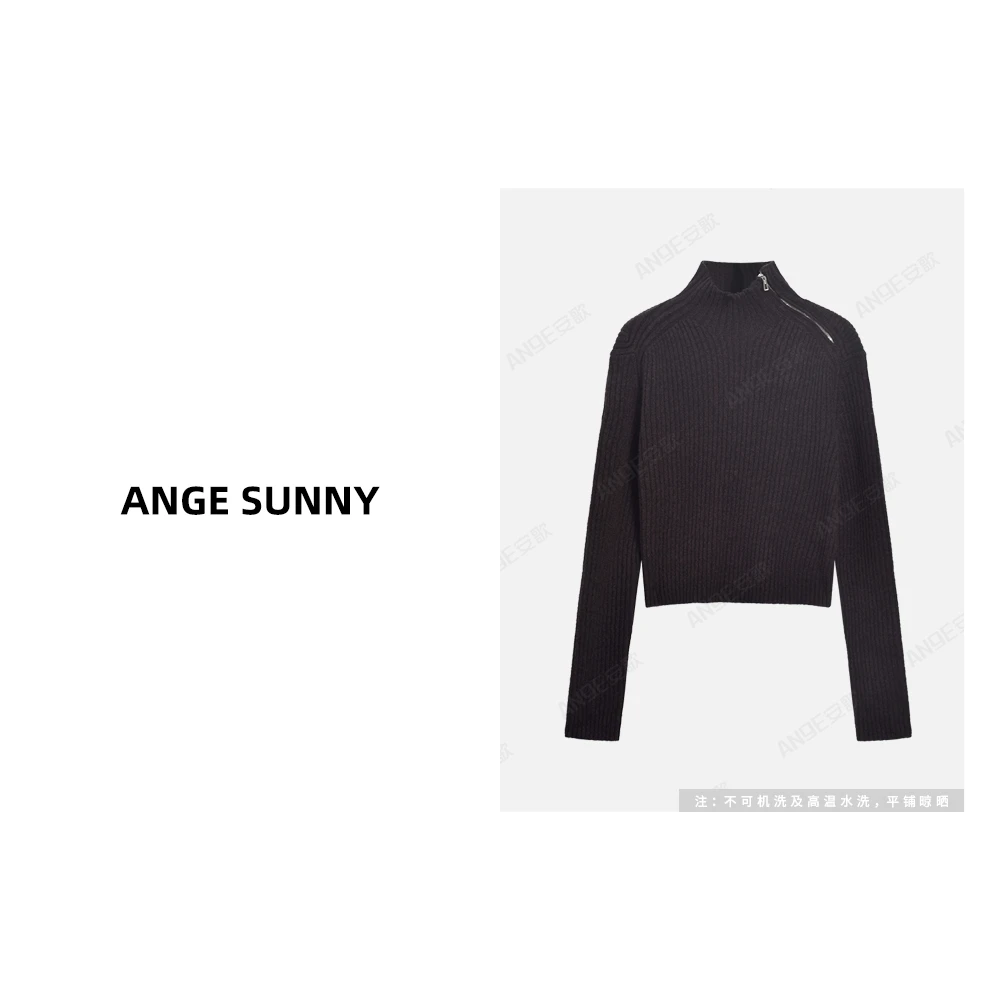 ANGE SUNNY【肩拉链羊毛衫】半高领纯色长袖针织衫时尚新款