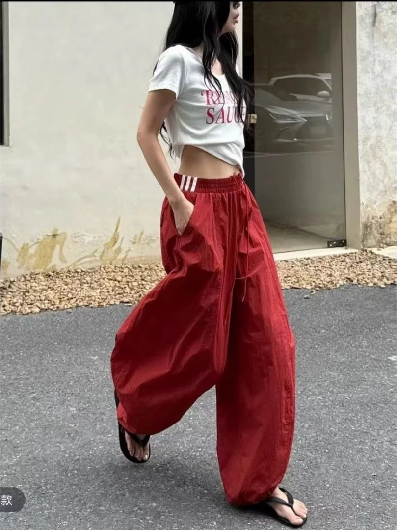 【现货+运费险】美式多巴胺休闲工装裤女夏季高腰宽松显瘦阔腿裤